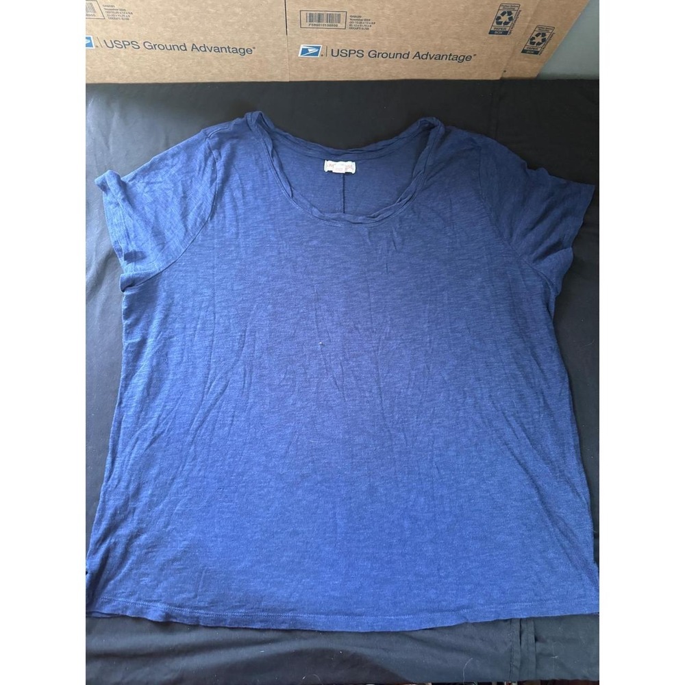 Knox Rose Womens XXL Blue Short Sleeve Cotton Modal Slub Knit T-Shirt Scoop Neck